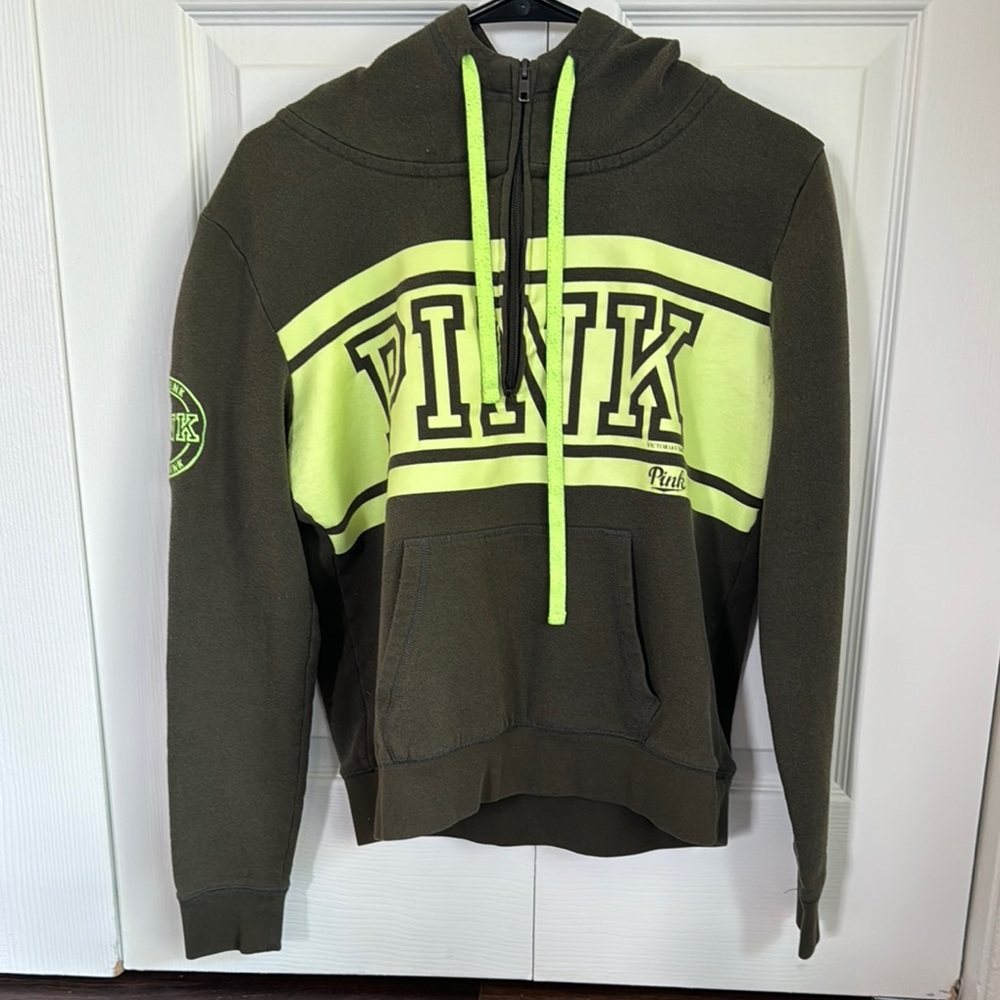 PINK Victoria's Secret Woman's Zip-Up Sweater - Green and Neon Green